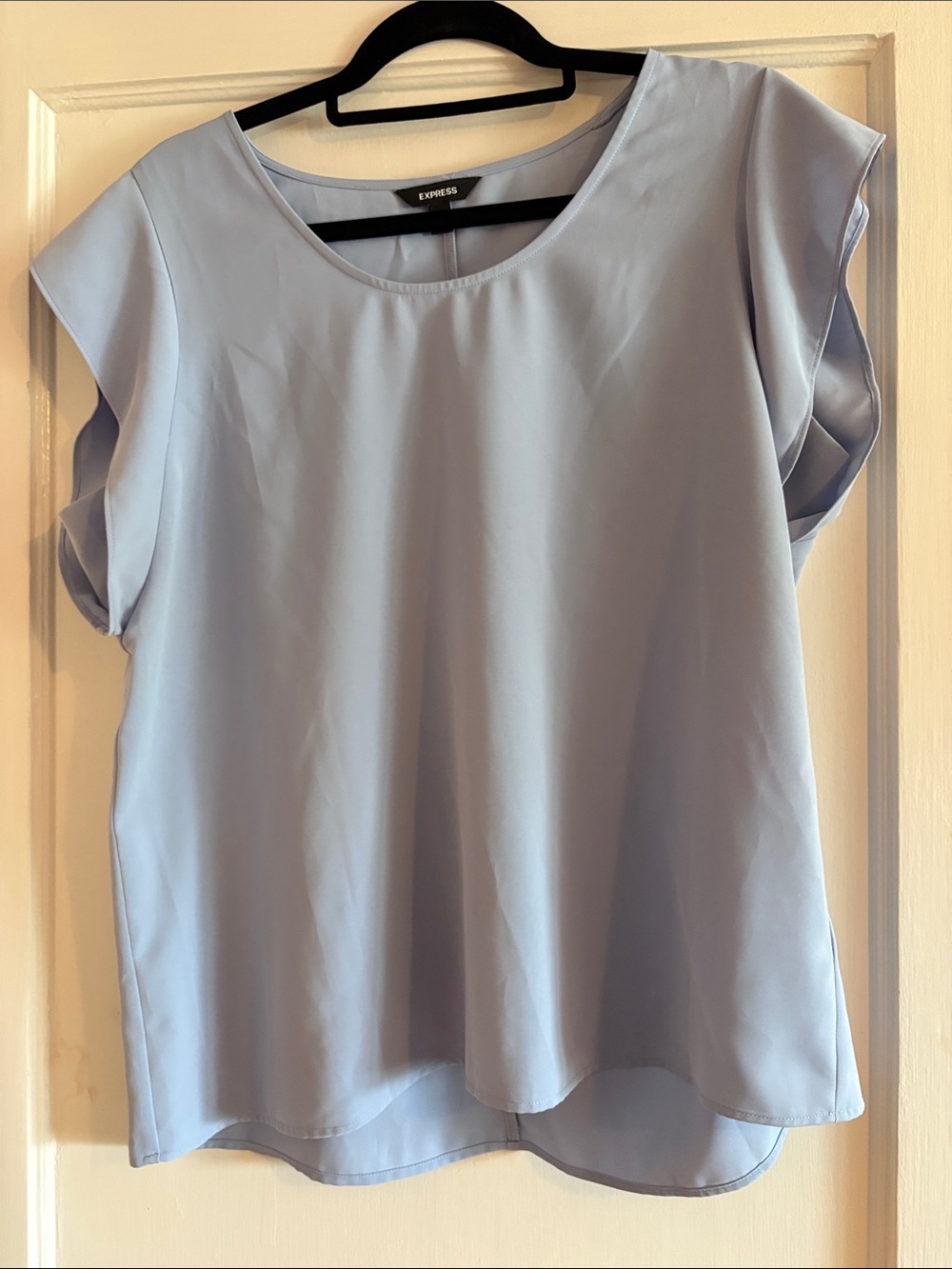Express Light Blue Scoop Neck Short Sleeve Blouse